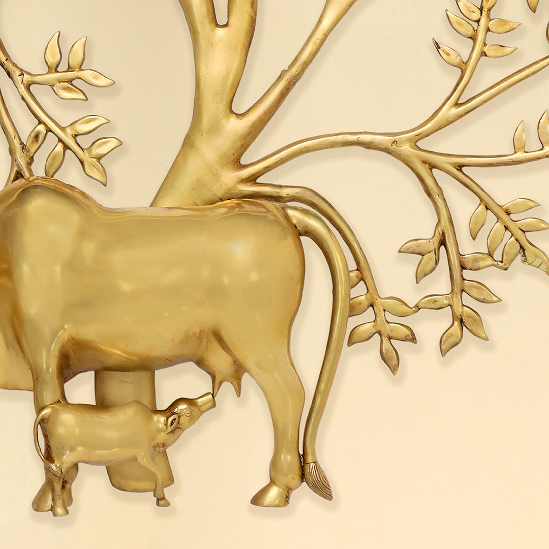 Brass Cow & Calf with Tree Wall Hanging