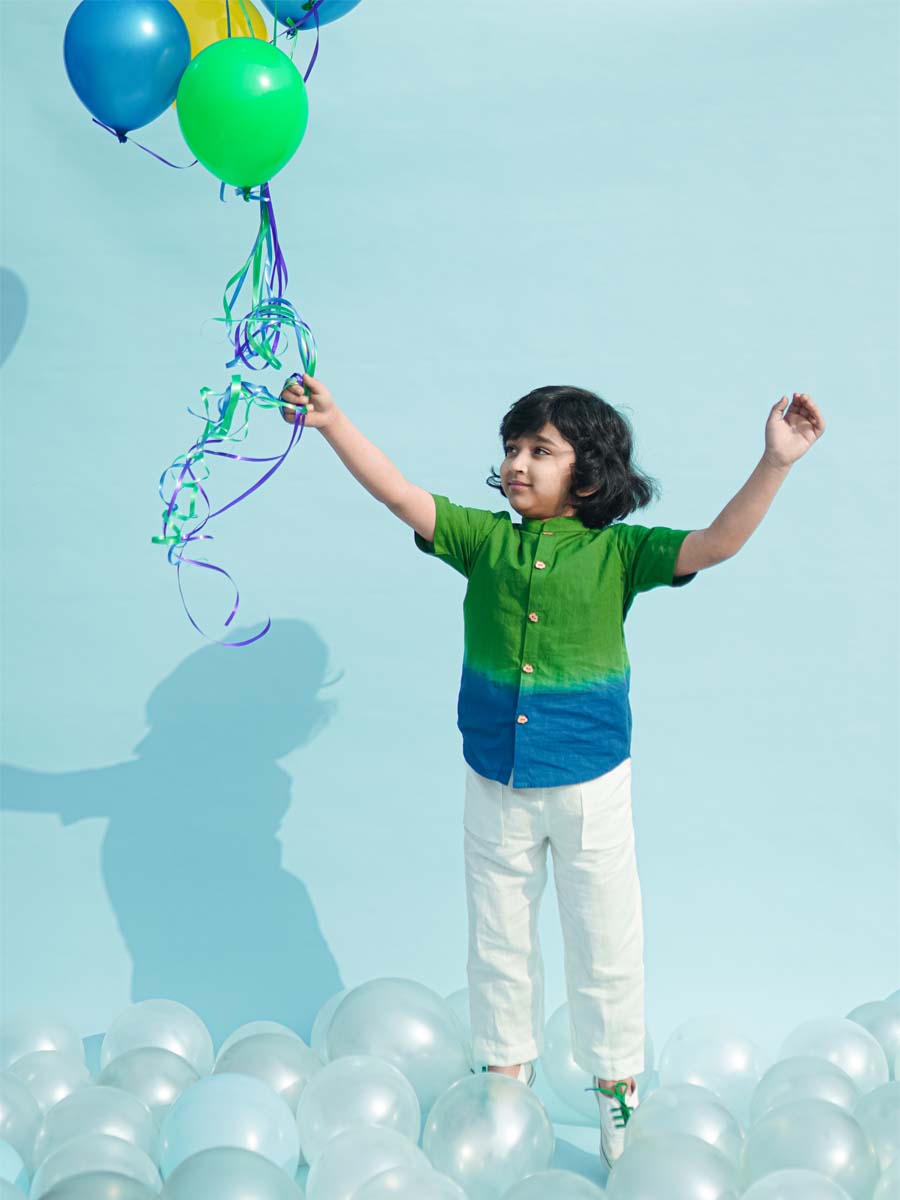 Boys Shirt Green Tie Dye Ombre