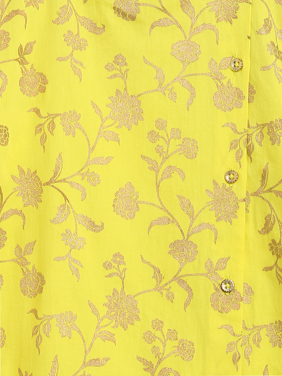 Boys Nawab Dhoti Kurta Cotton Set Gold Print- Yellow