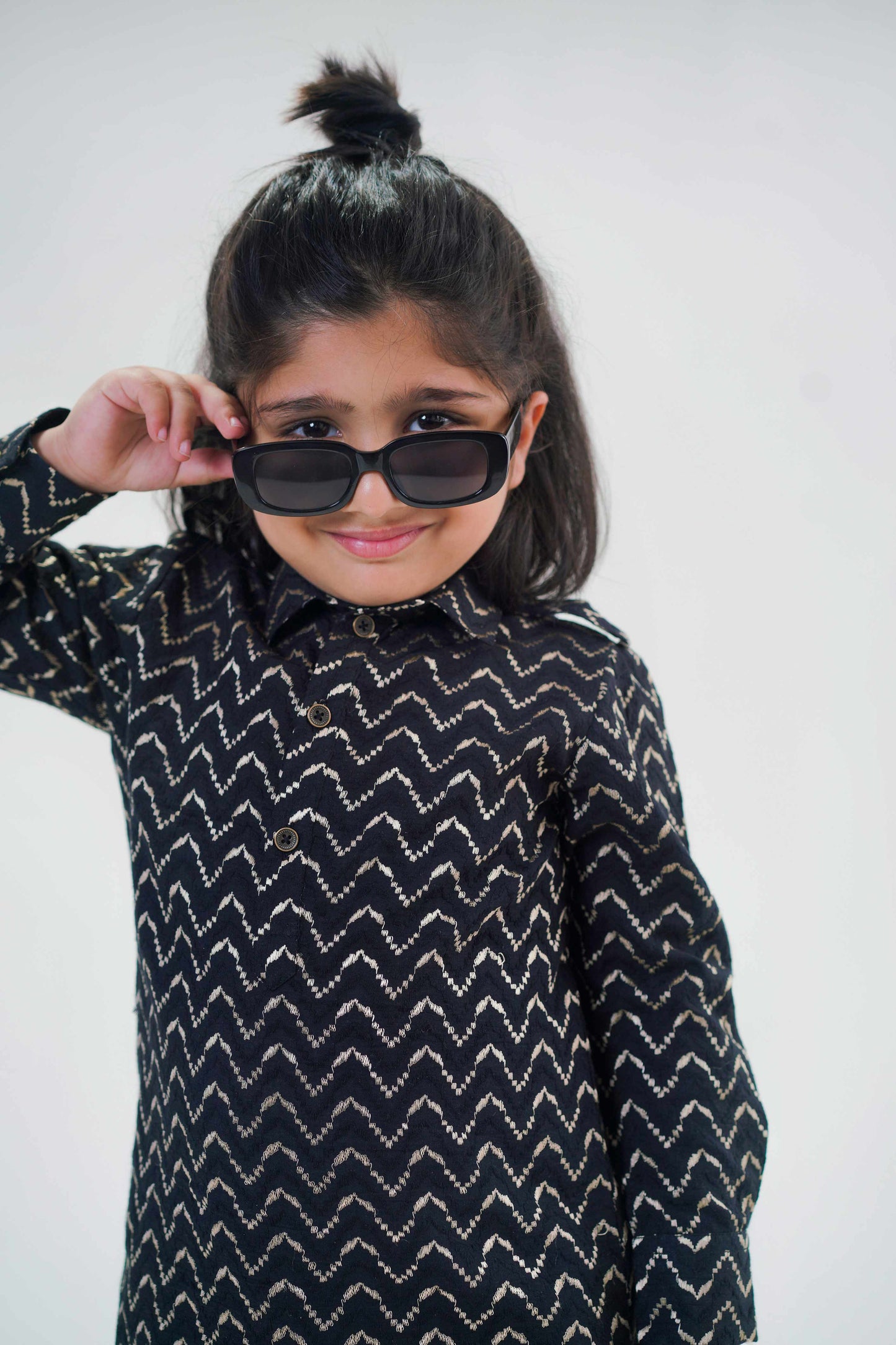 Boy Zigzag Pathani Set-Black