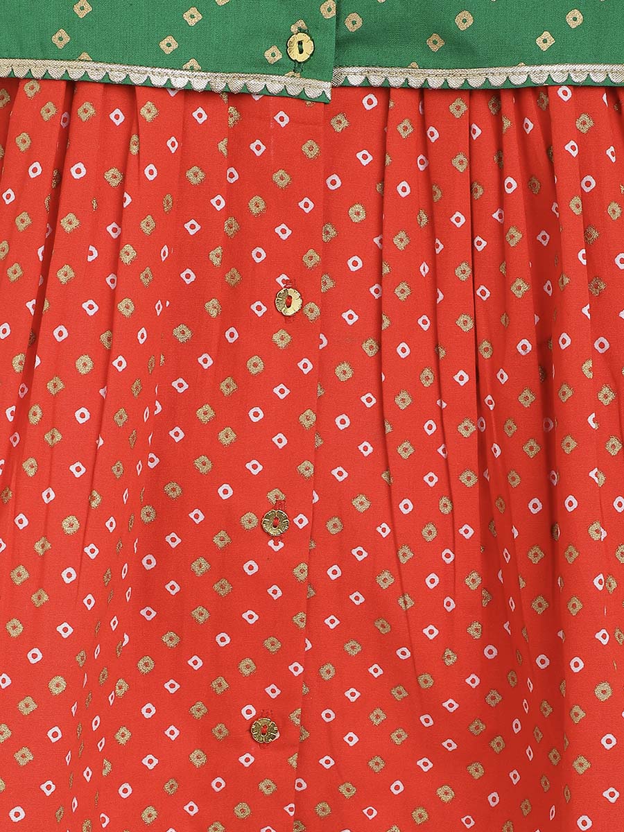 Baby Girl Bandhani Pattu Pavdai-Green
