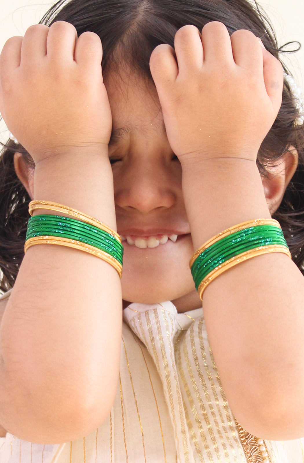 Glittering Green Gold Bangles