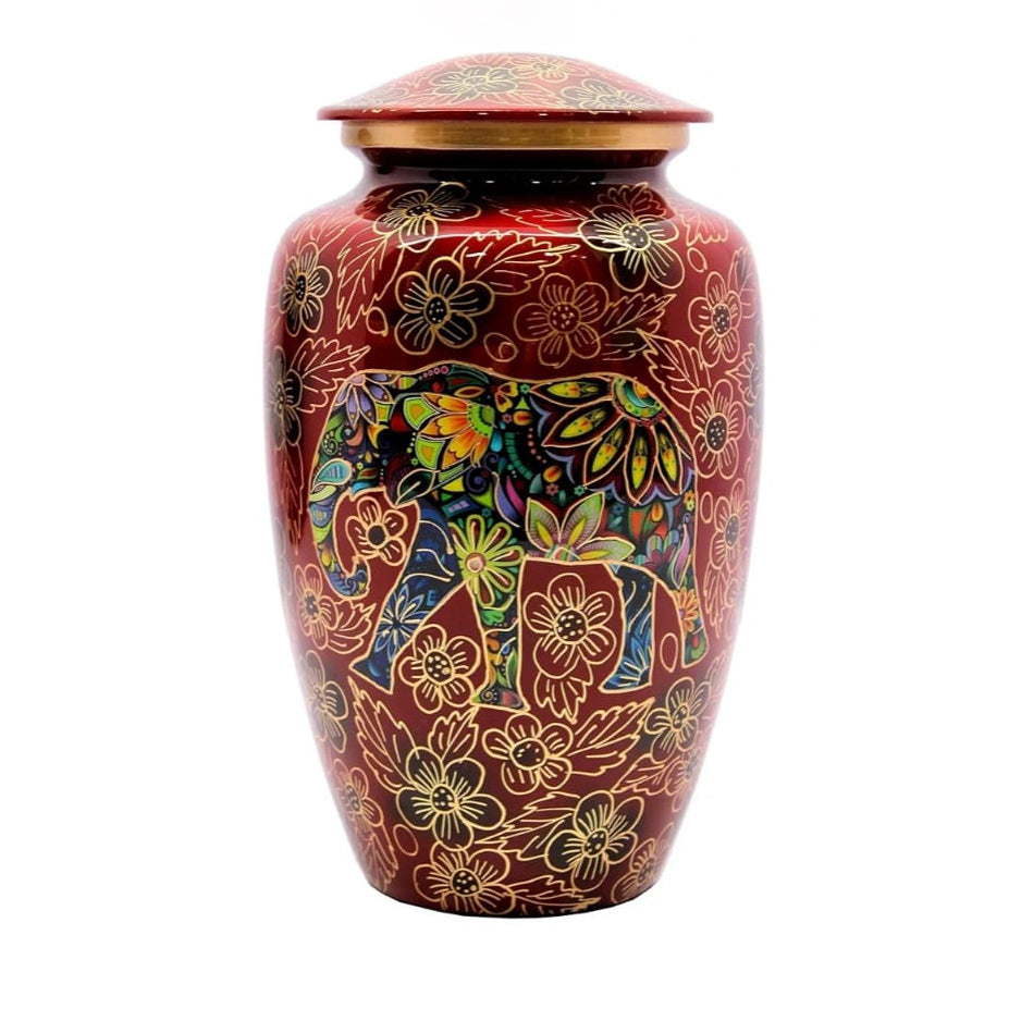 Aluminum Urn with Classic Elephant Painting