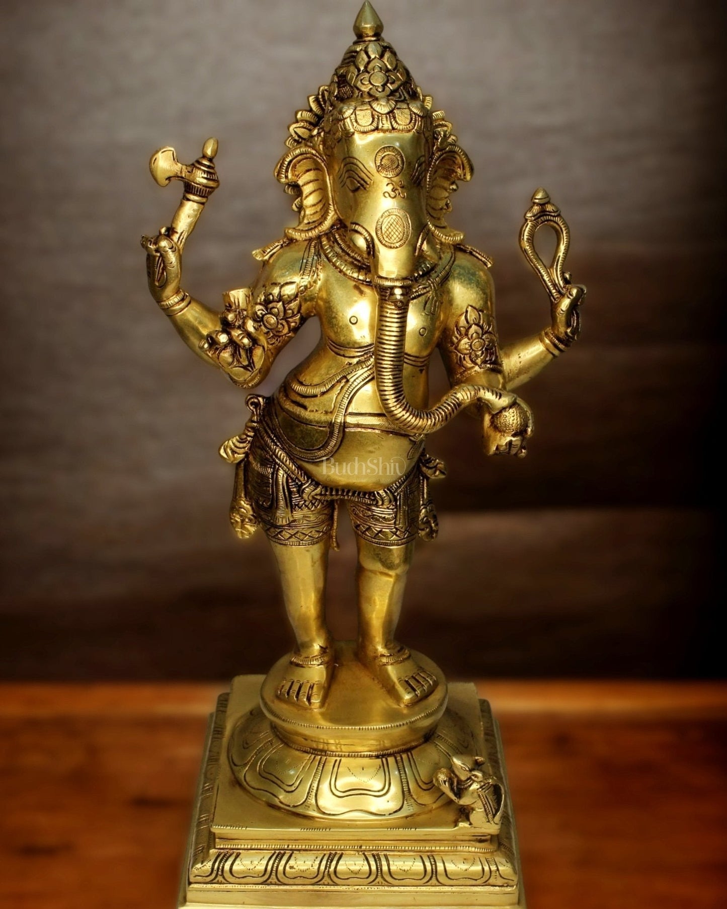 Antique Finish Brass Standing Lord Ganesha Statue - 20 " | 100% Certified Copper & Brass - Sama Homes Idol - Brass Sculpture
