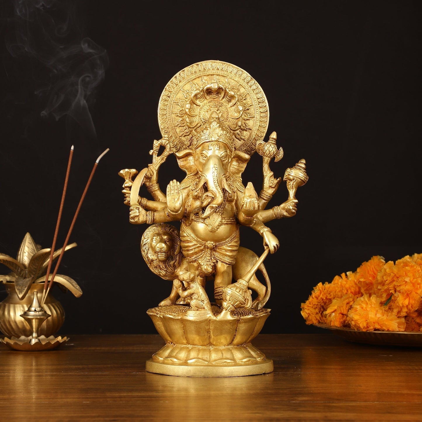Ashirwaad Kana drishti Vinayaka Ganesha Brass Idol - 12 Inch bright | 100% Certified Copper & Brass - Sama Homes Idol - Brass Sculpture