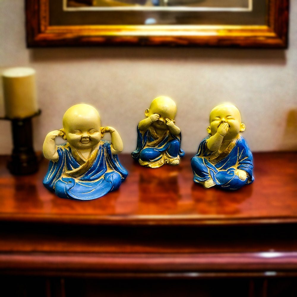 Image of Baby Laughing Buddha monks showpiece | span Introducing Baby | Premium Brass & Wood Decor | Sama Homes