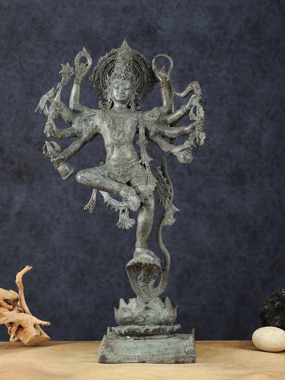 Balinese Bronze Dancing Krishna on Kaliya Naag Sculpture – 25" Height | 100% Certified Copper & Brass - Sama Homes Idol - Brass Sculpture