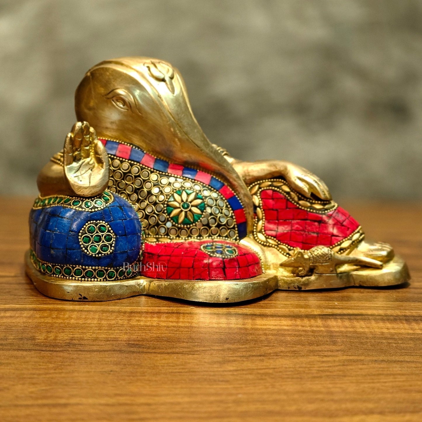 Brass abstract modern design Resting Ganesha statue 11 inch | 100% Certified Copper & Brass - Sama Homes Idol - Brass Sculpture