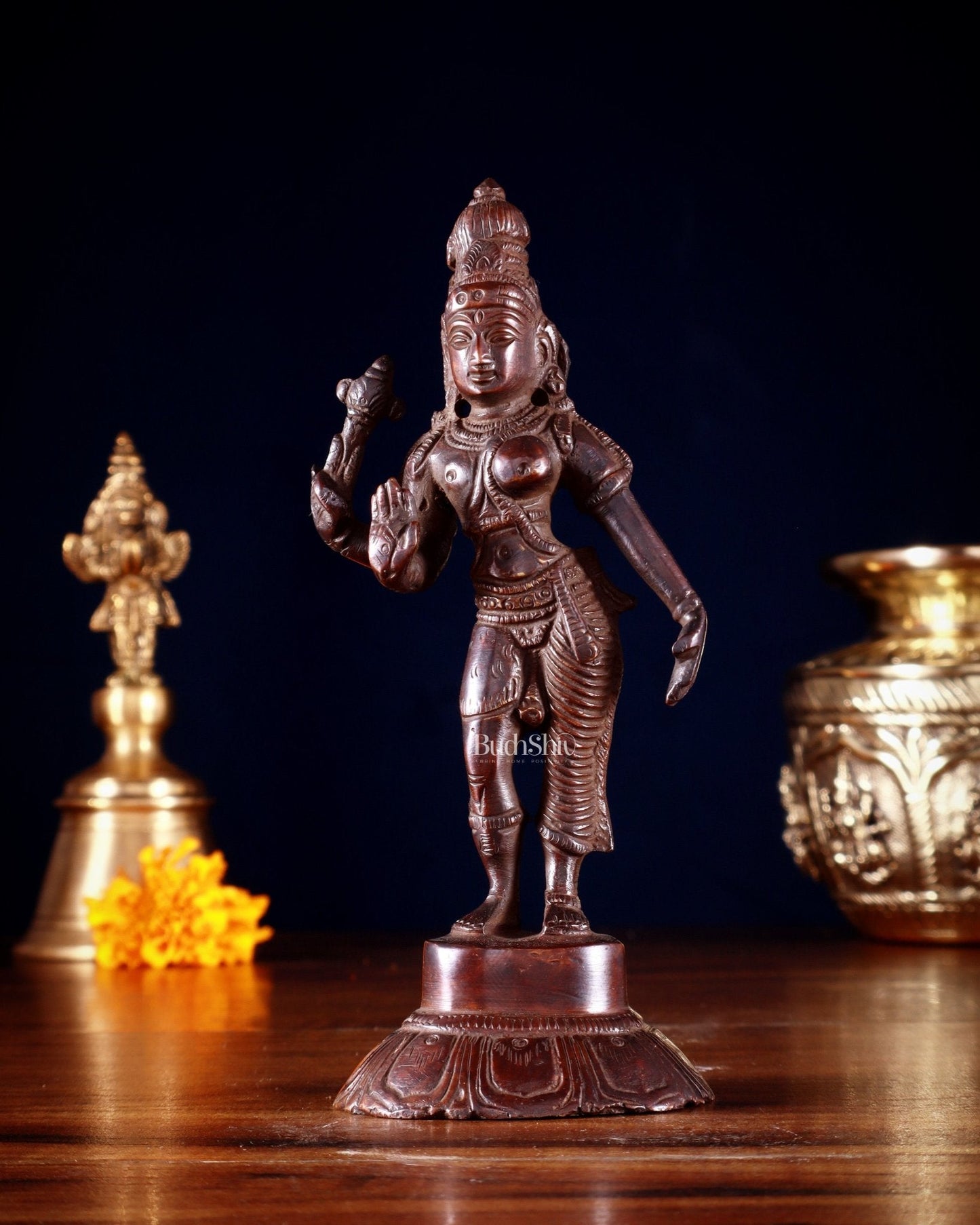 Brass Ardhanarishwara Idol – 6” | burnt copper tone | 100% Certified Copper & Brass - Sama Homes Idol - Brass Sculpture