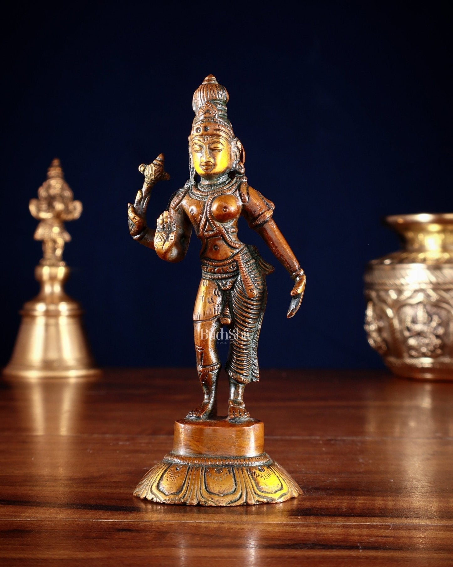 Brass Ardhanarishwara Idol – 6” | Nepalese orange tone | 100% Certified Copper & Brass - Sama Homes Idol - Brass Sculpture