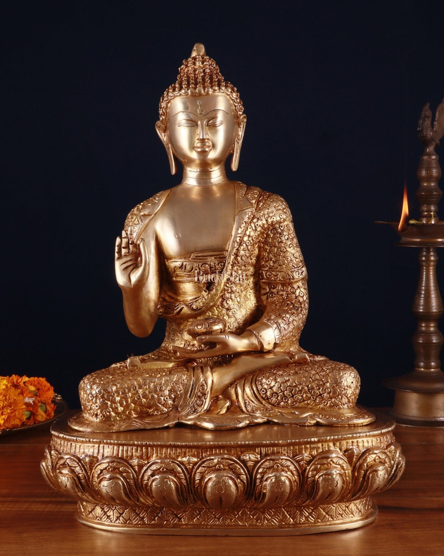Brass Buddha aashirwad Statue 16 inch | 100% Certified Copper & Brass - Sama Homes Idol - Brass Sculpture