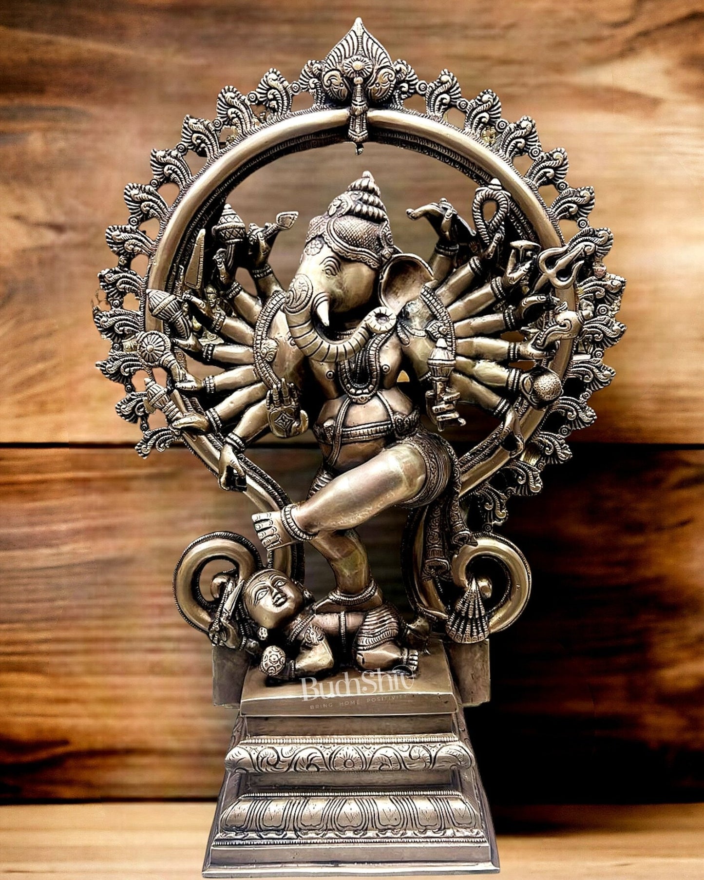 Brass Dancing Ganesha Statue 25" chola Brown | 100% Certified Copper & Brass - Sama Homes Idol - Brass Sculpture
