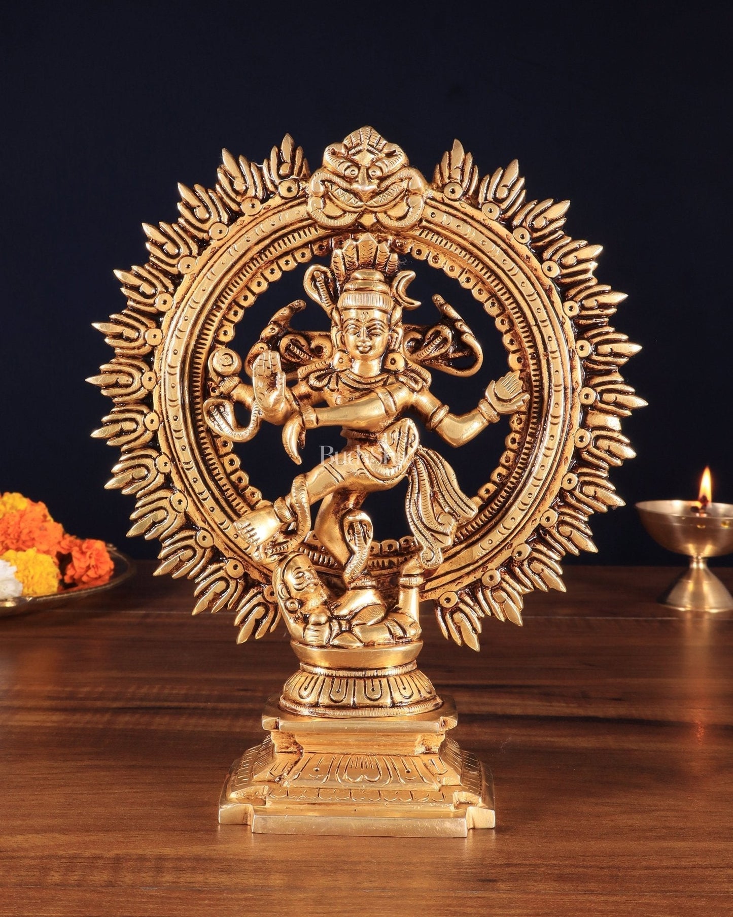 Brass Dancing Shiva Nataraja Statue – 9" x 7.5" x 2.5" | God of Dance | 100% Certified Copper & Brass - Sama Homes Idol - Brass Sculpture