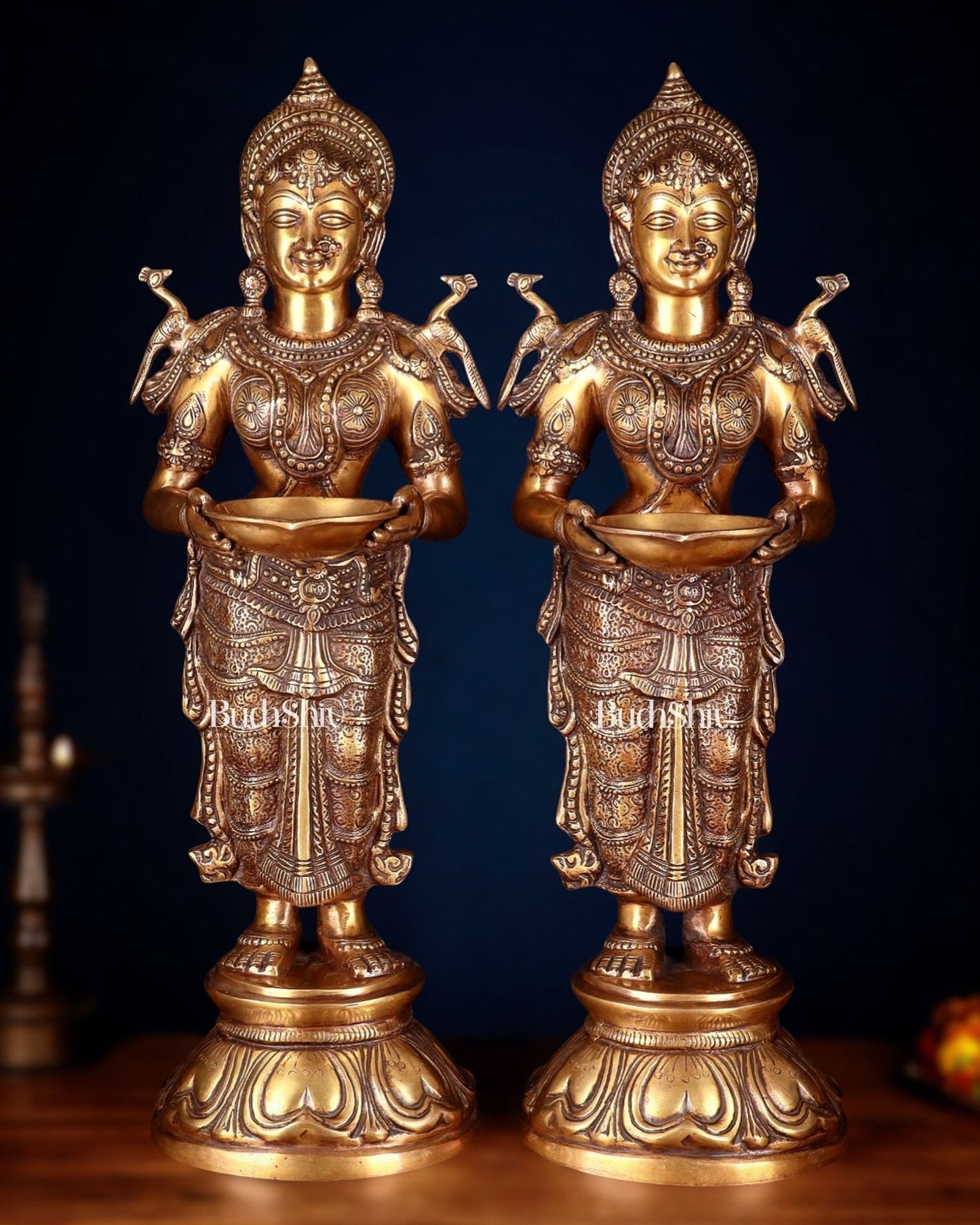 Brass Deep Lakshmi Pavaai Vilakku 30" pair | 100% Certified Copper & Brass - Sama Homes Idol - Brass Sculpture