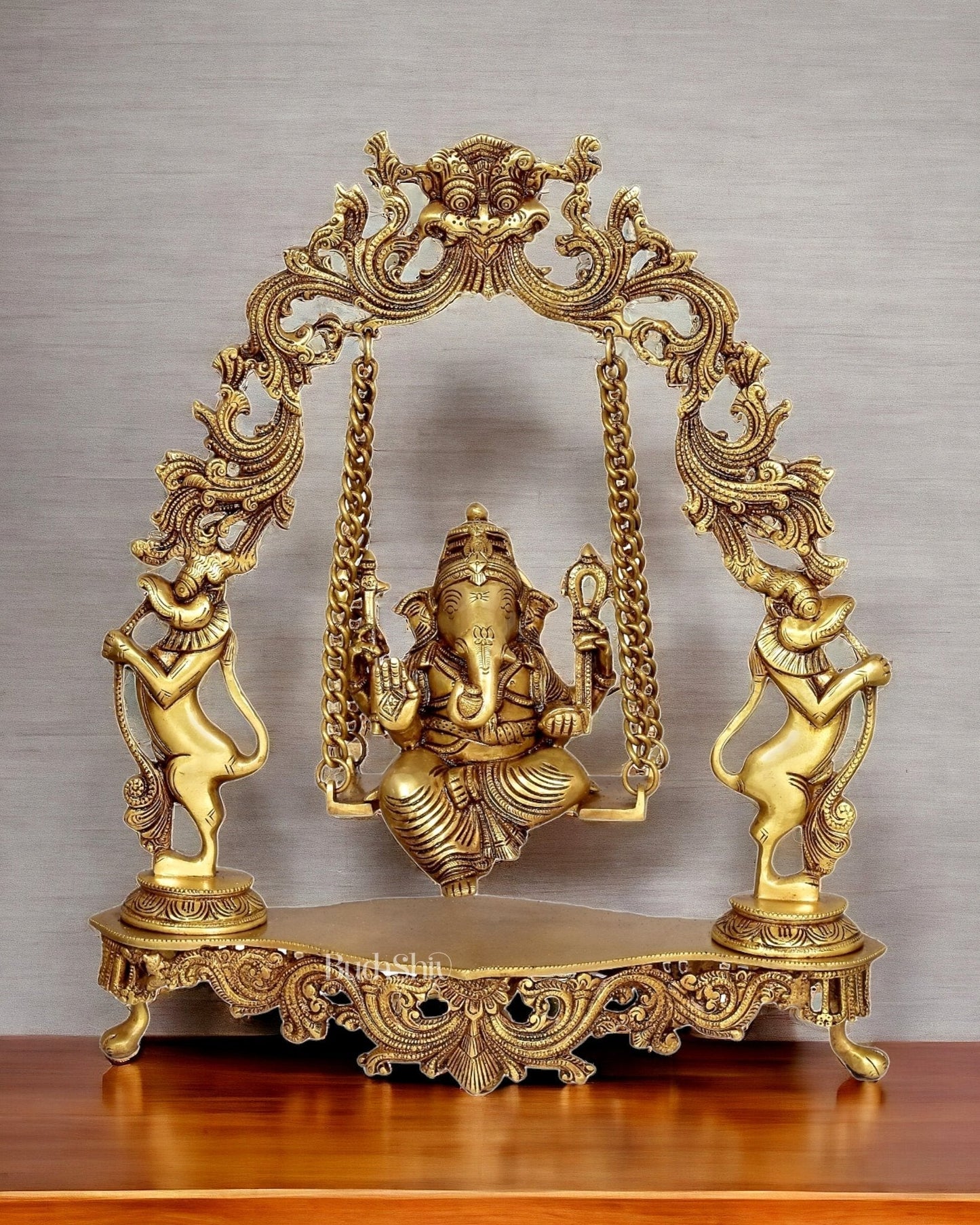 Brass Fine Quality Ganesha idol with Swing - 18 inch | 100% Certified Copper & Brass - Sama Homes Idol - Brass Sculpture