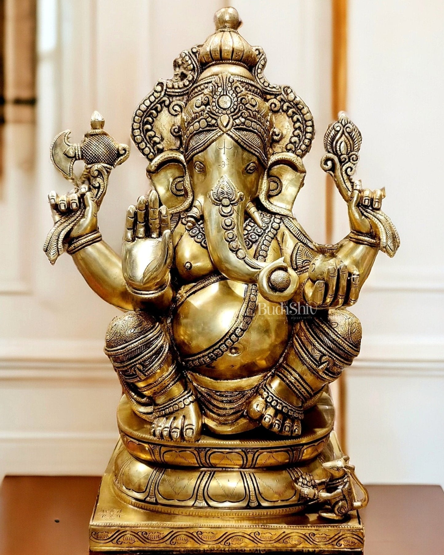 Brass Ganapati Statue - 24"/2 feet Height | 100% Certified Copper & Brass - Sama Homes Idol - Brass Sculpture