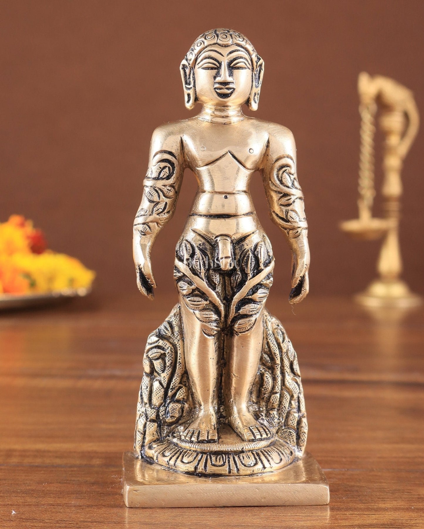 Brass gommateshwara bahubali Jain God Standing Statue 6" | 100% Certified Copper & Brass - Sama Homes Idol - Brass Sculpture