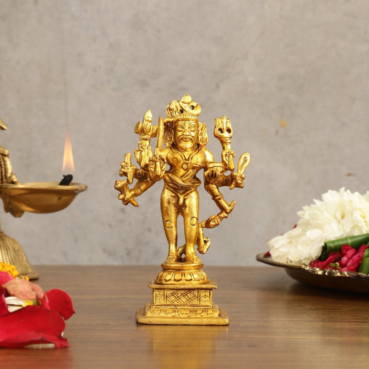 Brass Kaal Bhairava Idol - 5 in Height | 100% Certified Copper & Brass - Sama Homes Idol - Brass Sculpture