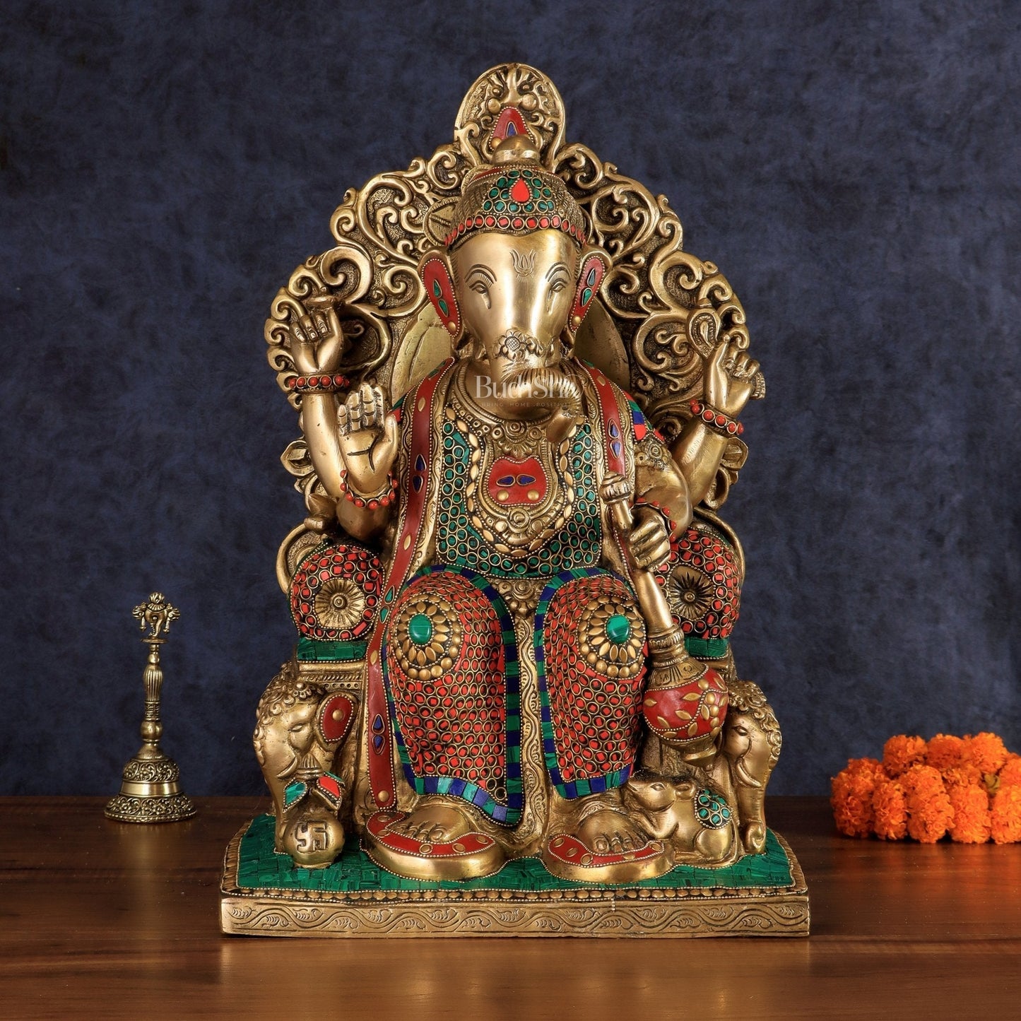 Brass Lalbaug Ka Raja Ganapati Statue - 17" | 100% Certified Copper & Brass - Sama Homes Idol - Brass Sculpture