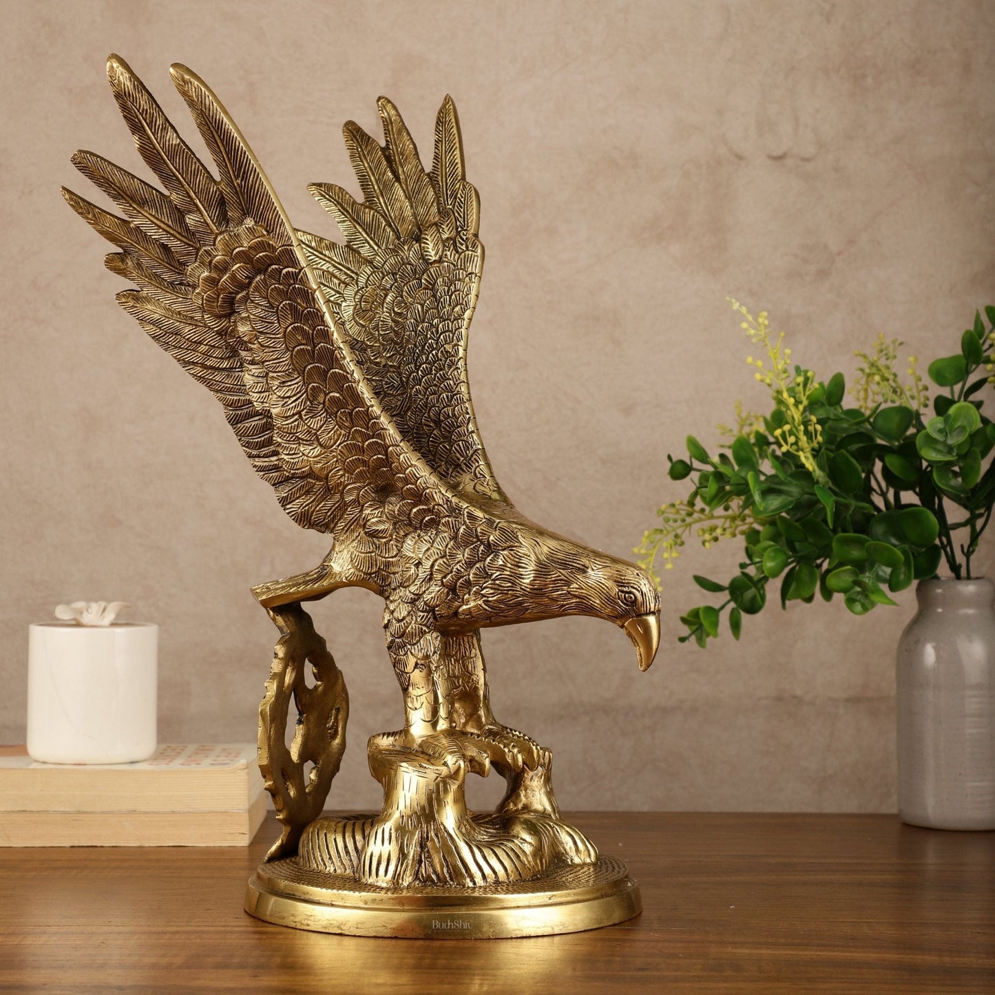 Brass Large Decorative Eagle Statue Showpiece | 15x8x7 Inch | 100% Certified Copper & Brass - Sama Homes Idol - Brass Sculpture