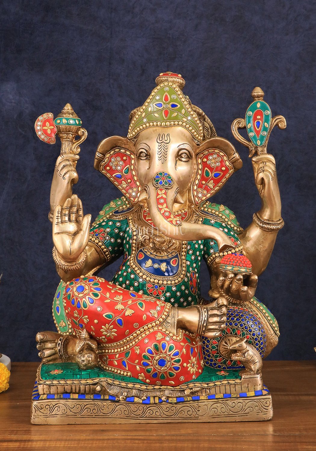 Brass Large Ganesha Statue - 18 Inch | 100% Certified Copper & Brass - Sama Homes Idol - Brass Sculpture