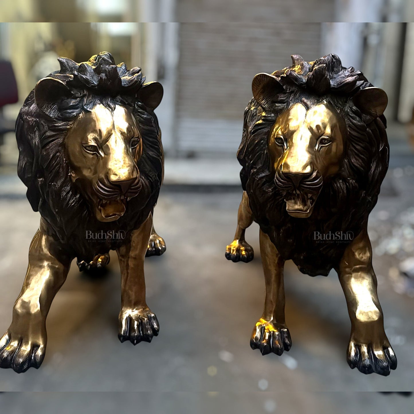 Brass Large Lion Sculpture - 48 Inch, Pair, 400 kg