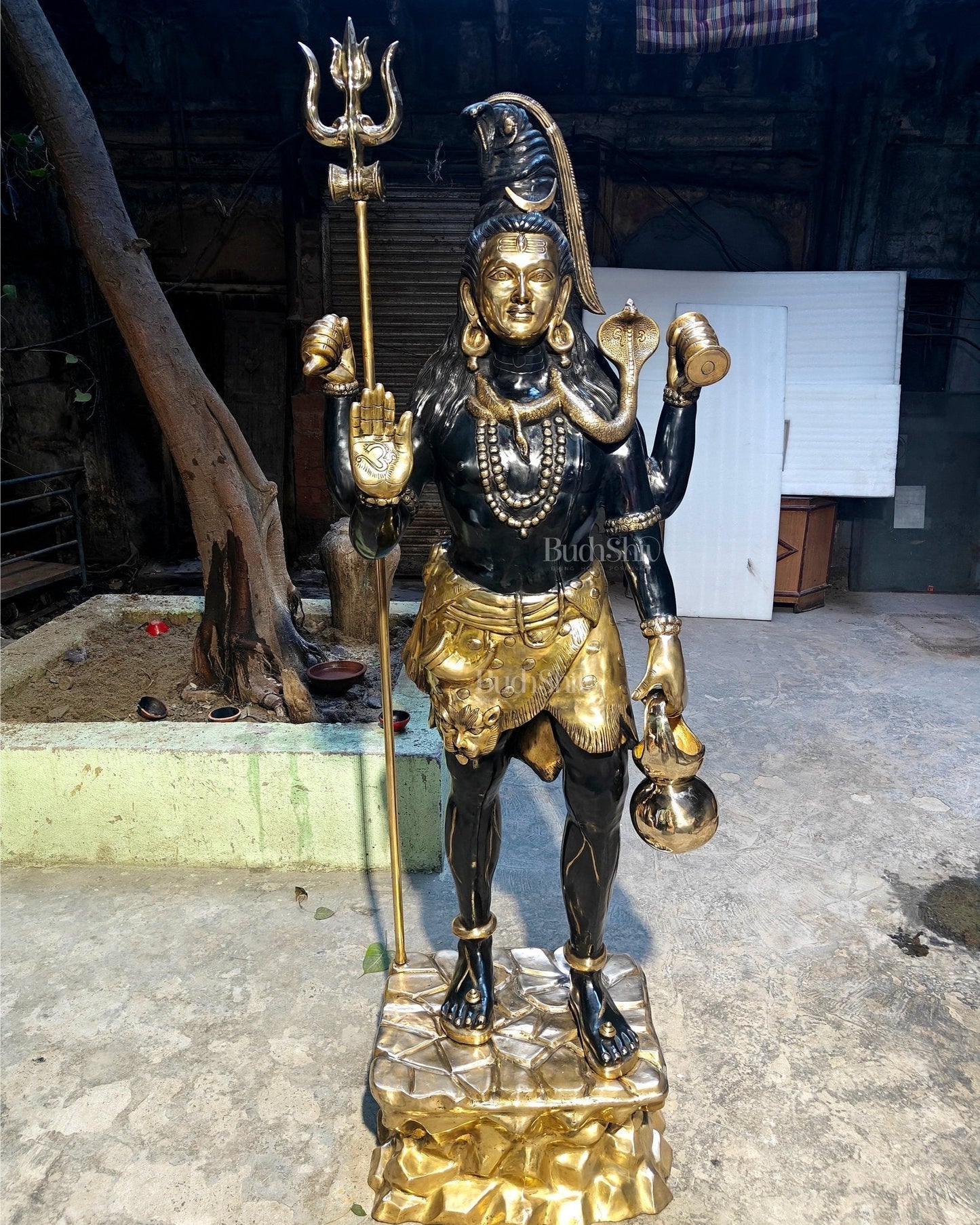 Brass Large Majestic Standing Lord Shiva Statue 90 inch | 100% Certified Copper & Brass - Sama Homes Idol - Brass Sculpture