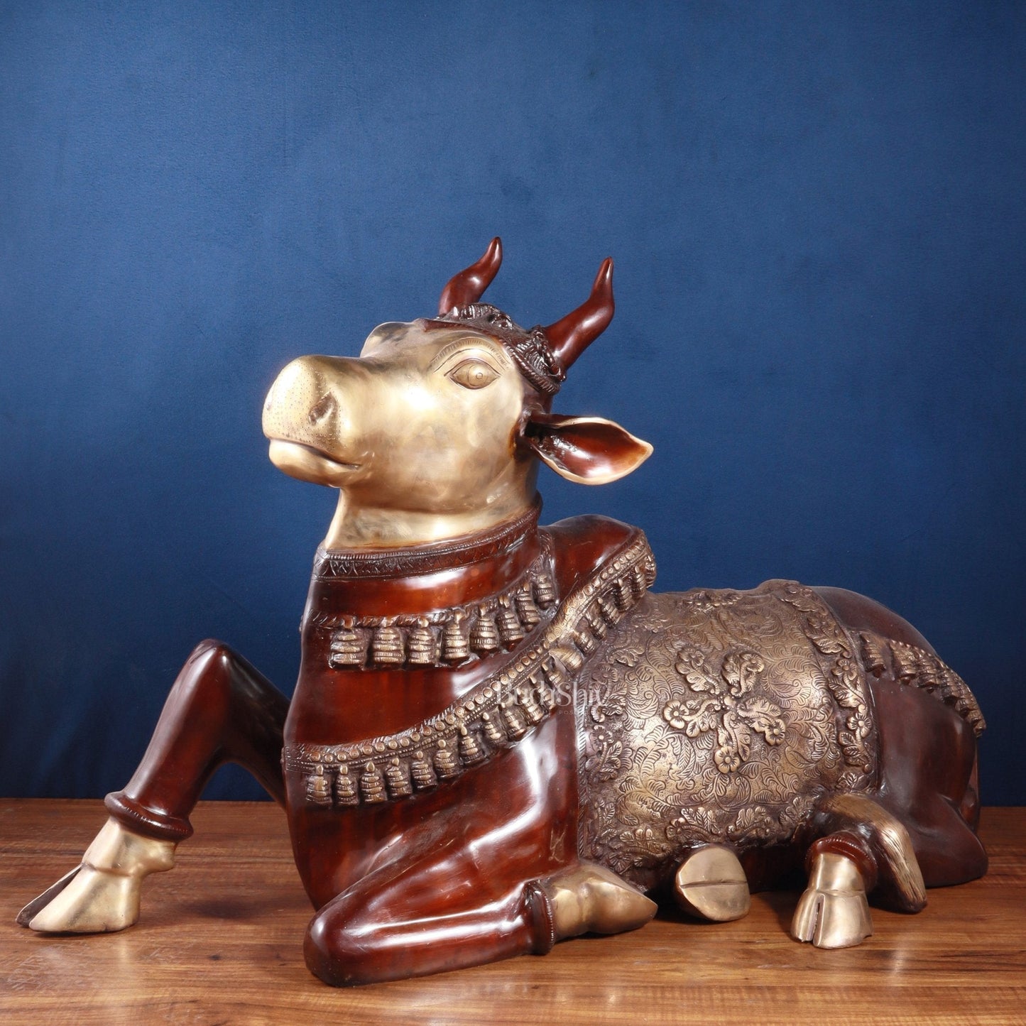 Brass Large Nandi statue 33" vintage double chola | 100% Certified Copper & Brass - Sama Homes Idol - Brass Sculpture