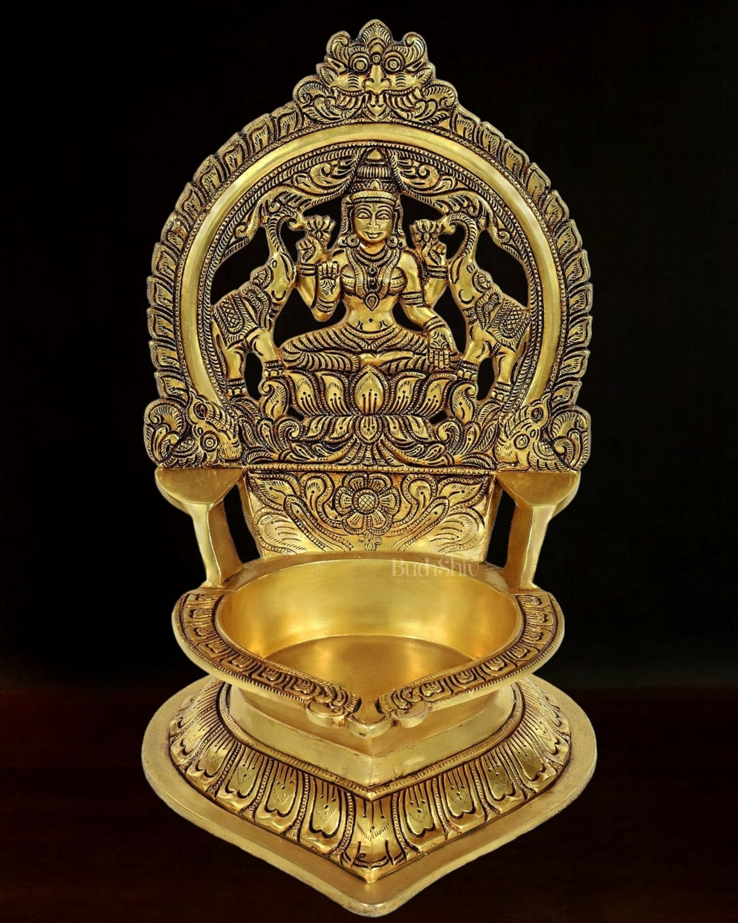Brass Large Superfine Lakshmi Diya - 17 Inch | 100% Certified Copper & Brass - Sama Homes Idol - Brass Sculpture