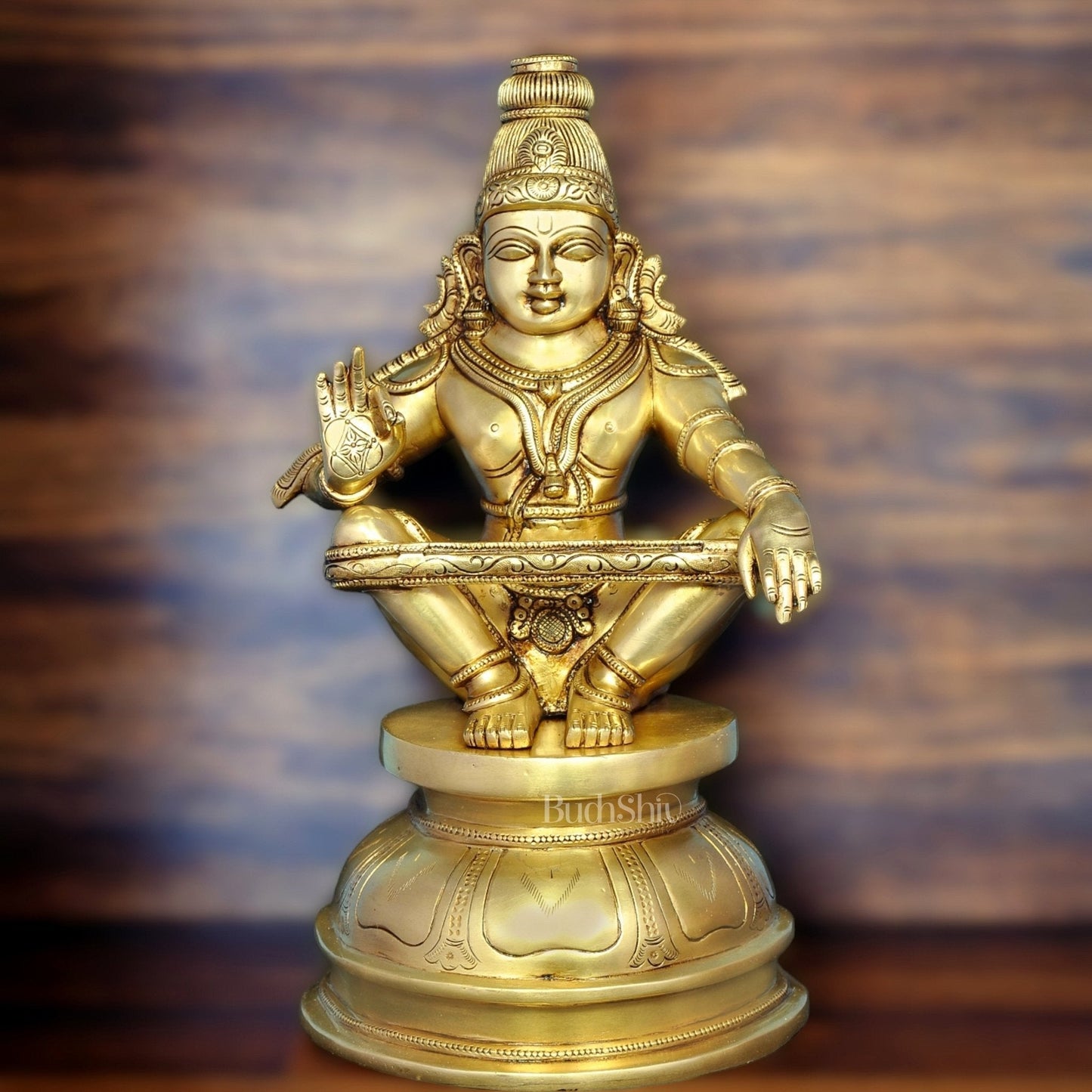 Brass Lord Ayyappa Swamy Ayyappan Statue - 14" | 100% Certified Copper & Brass - Sama Homes Idol - Brass Sculpture