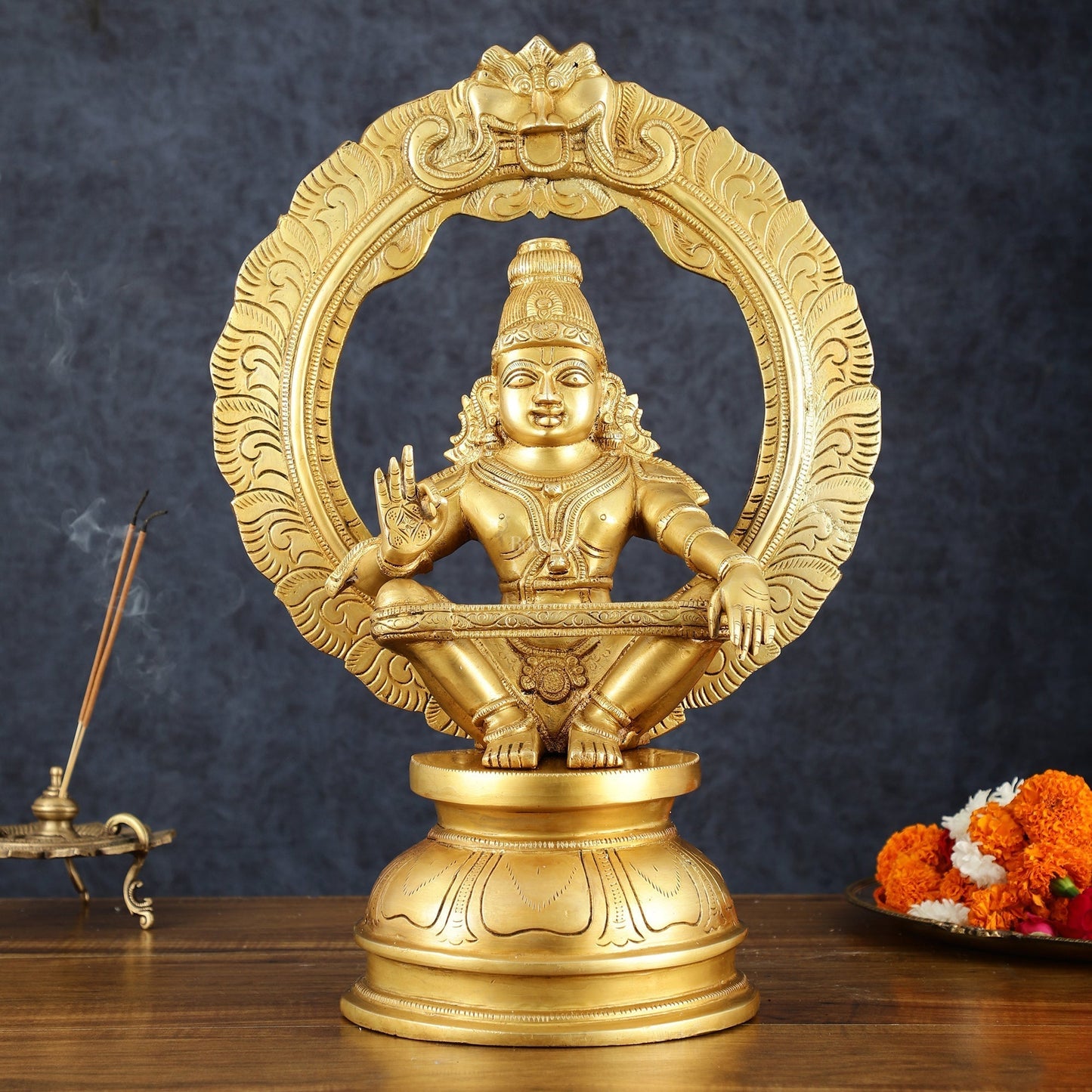 Brass Lord Ayyappa Swamy Ayyappan Statue - 18" | 100% Certified Copper & Brass - Sama Homes Idol - Brass Sculpture