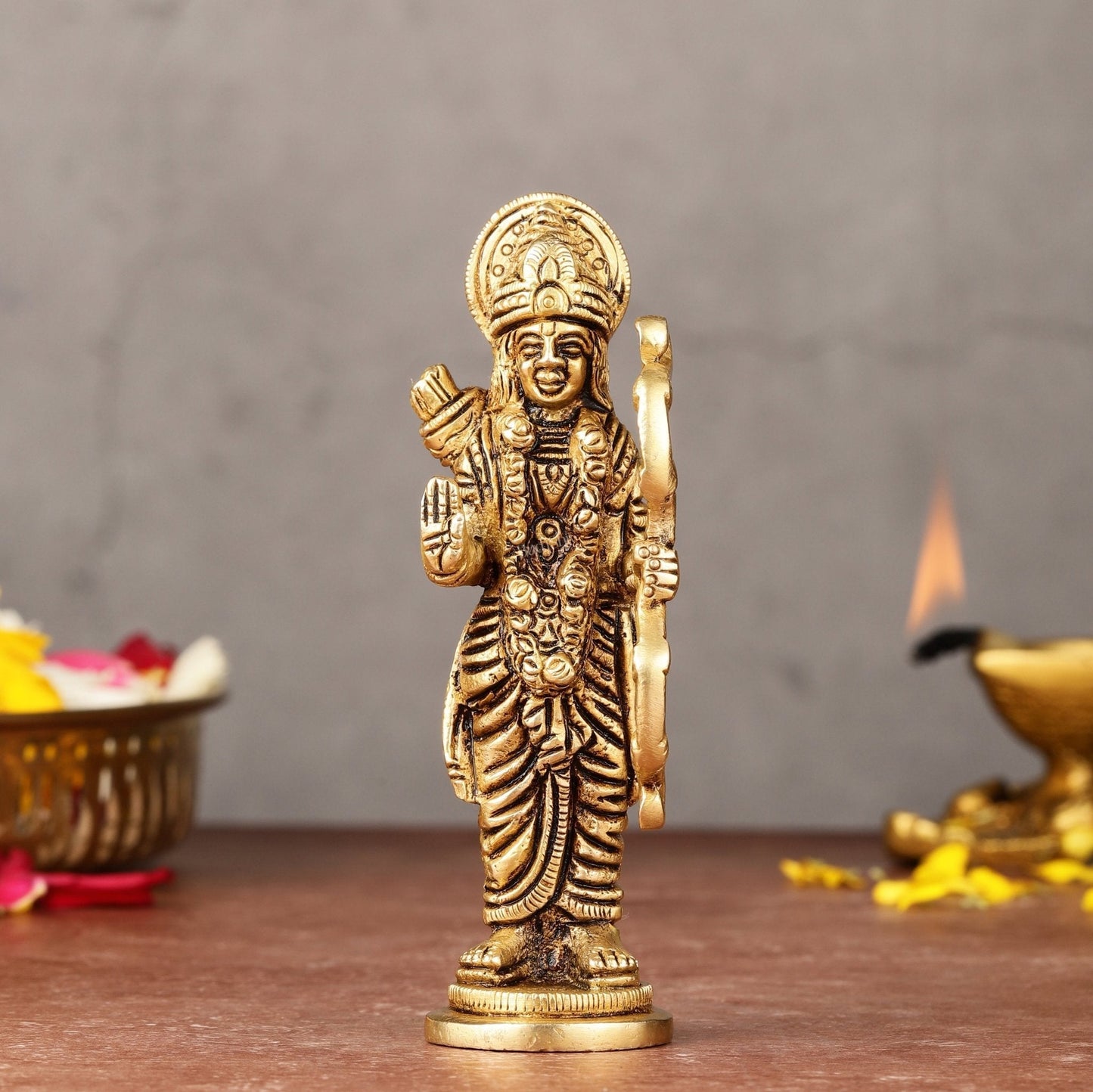 Brass Lord Rama idol 4.5 inch | 100% Certified Copper & Brass - Sama Homes Idol - Brass Sculpture