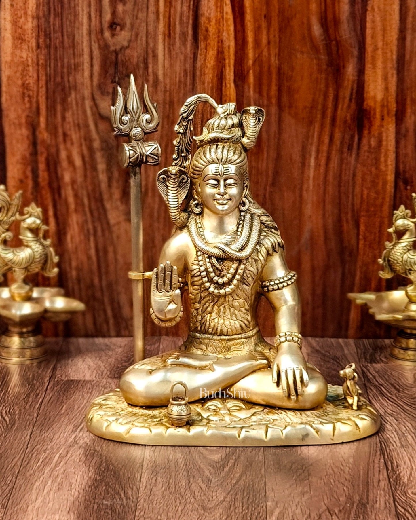 Brass Lord Shiva in Aashirwaad mudra idol 15" Height | 100% Certified Copper & Brass - Sama Homes Idol - Brass Sculpture
