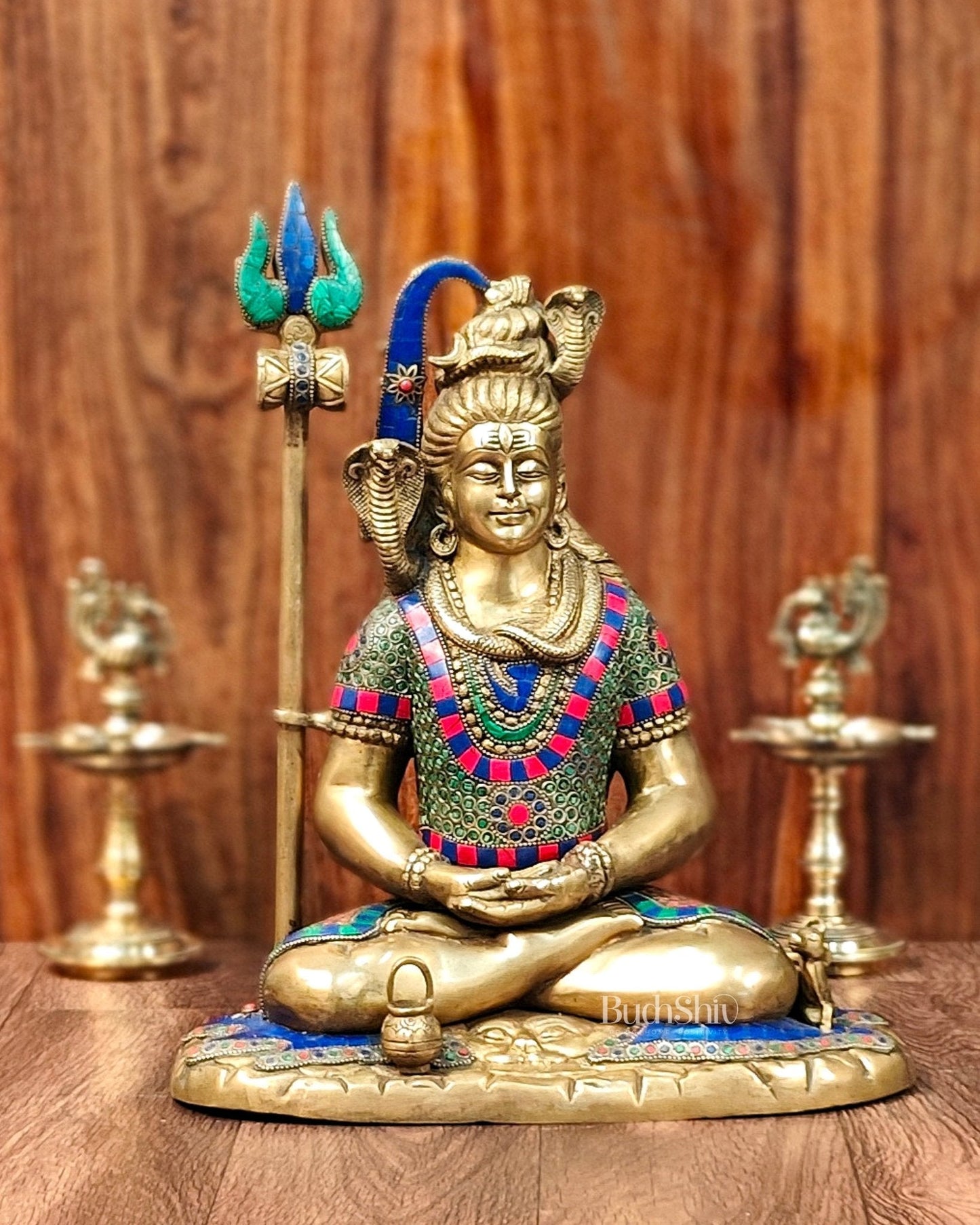 Brass Lord Shiva in meditation idol 15" Height | 100% Certified Copper & Brass - Sama Homes Idol - Brass Sculpture