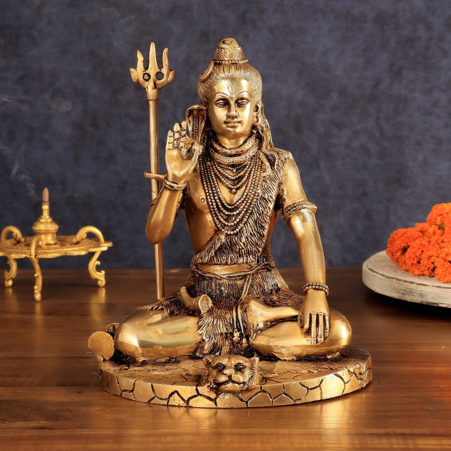 Brass Lord Shiva Statue | 10" enhanced carvings | 100% Certified Copper & Brass - Sama Homes Idol - Brass Sculpture