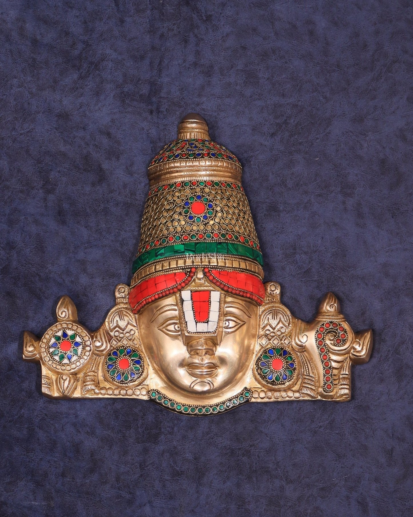 Brass Lord Tirupati Balaji Face with Shankhu Chakra | 12x13 inch | 100% Certified Copper & Brass - Sama Homes Idol - Brass Sculpture