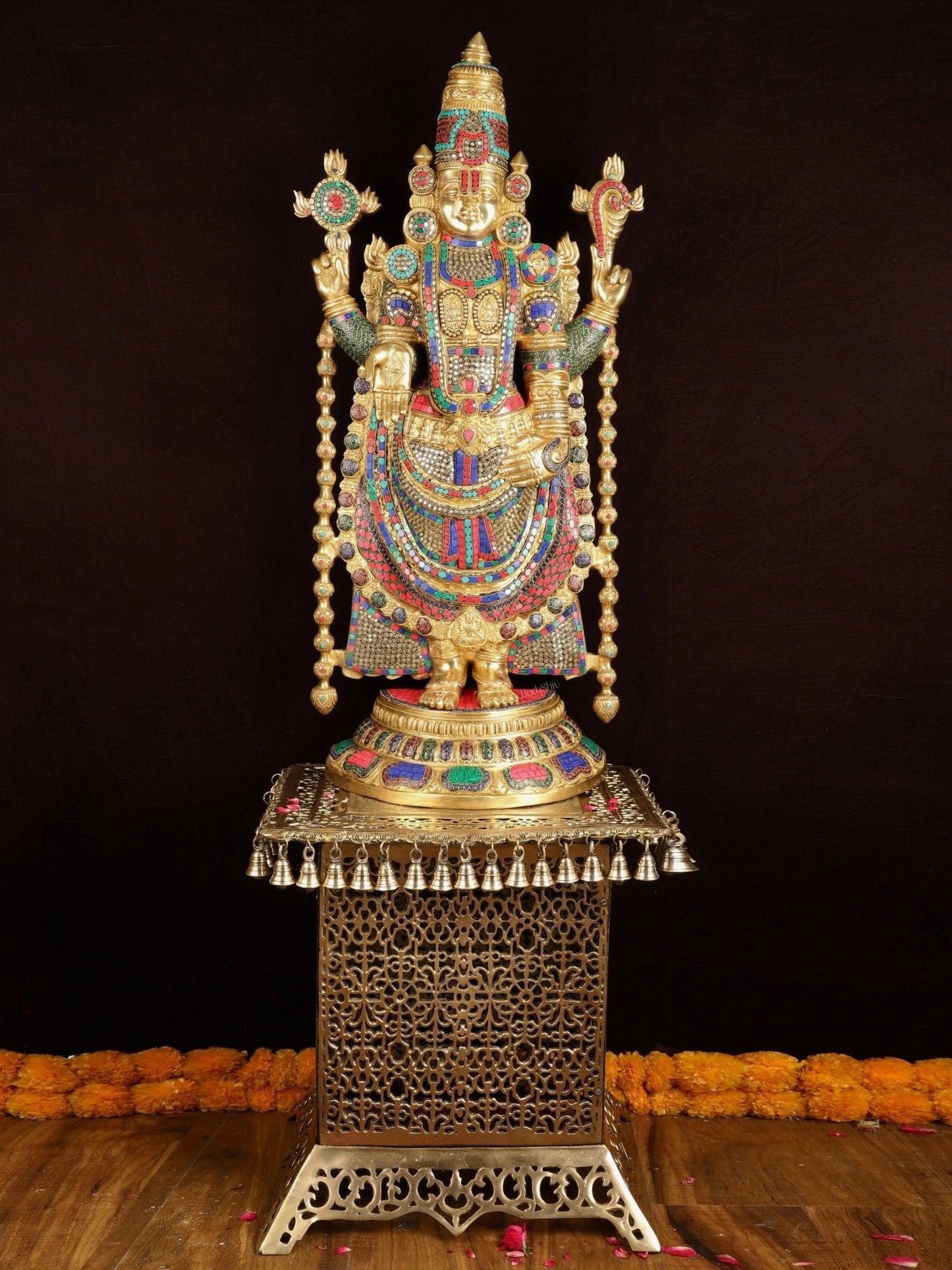 Brass Lord Venkateshwara Swamy Tirupati Balaji statue with Brass Pedestal 59" | 100% Certified Copper & Brass - Sama Homes Idol - Brass Sculpture