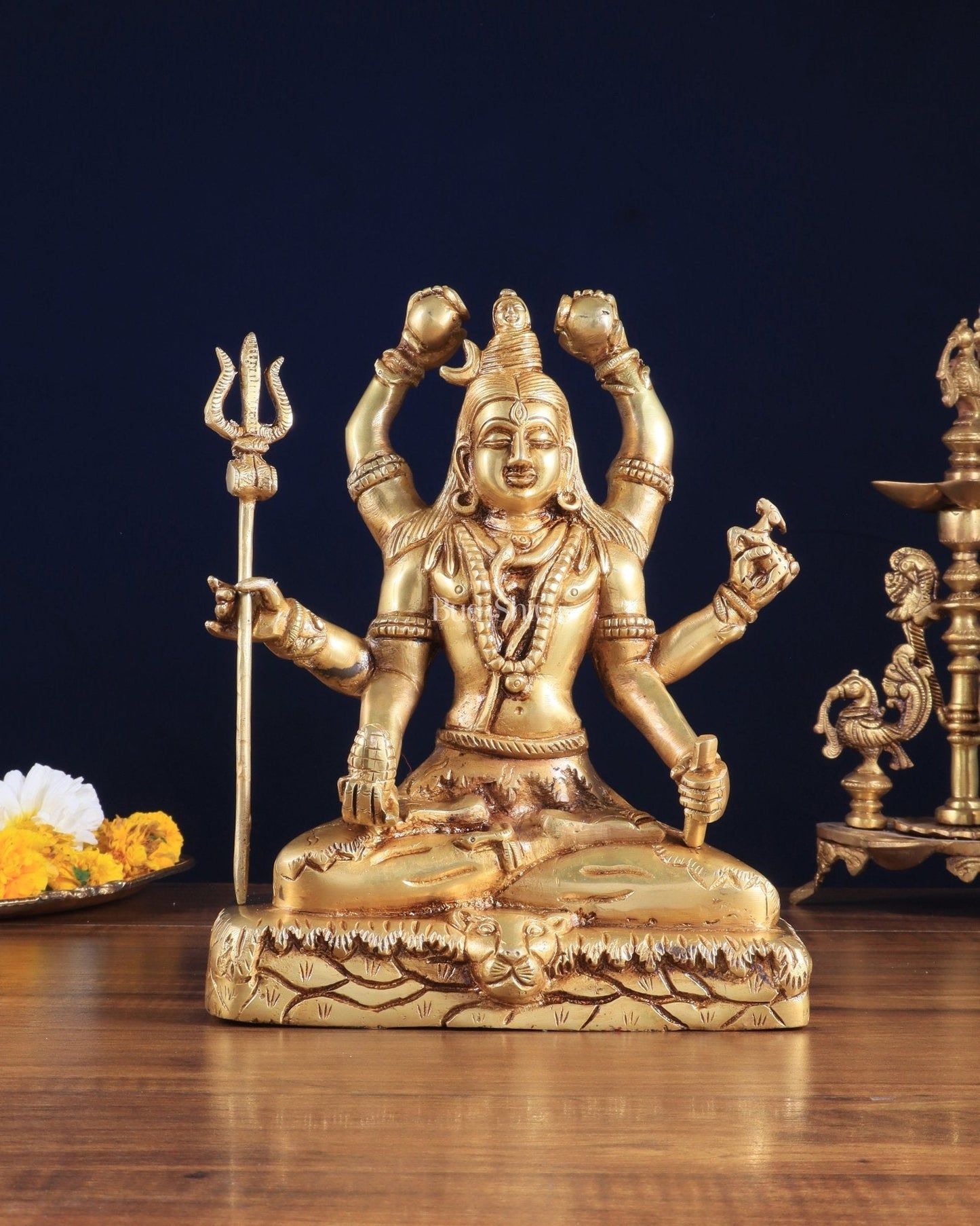 Brass Mahamrityunjay Shiva Shambho Sculpture – 10" x 8" x 5" | Powerful Artistic Idol | 100% Certified Copper & Brass - Sama Homes Idol - Brass Sculpture
