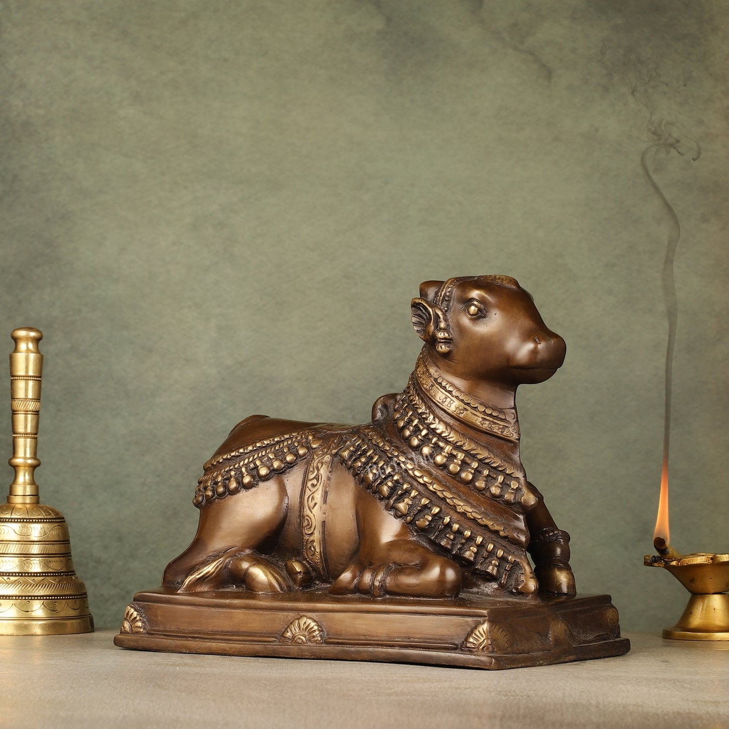 Brass Nandi Statue - 8 Inch | 100% Certified Copper & Brass - Sama Homes Idol - Brass Sculpture