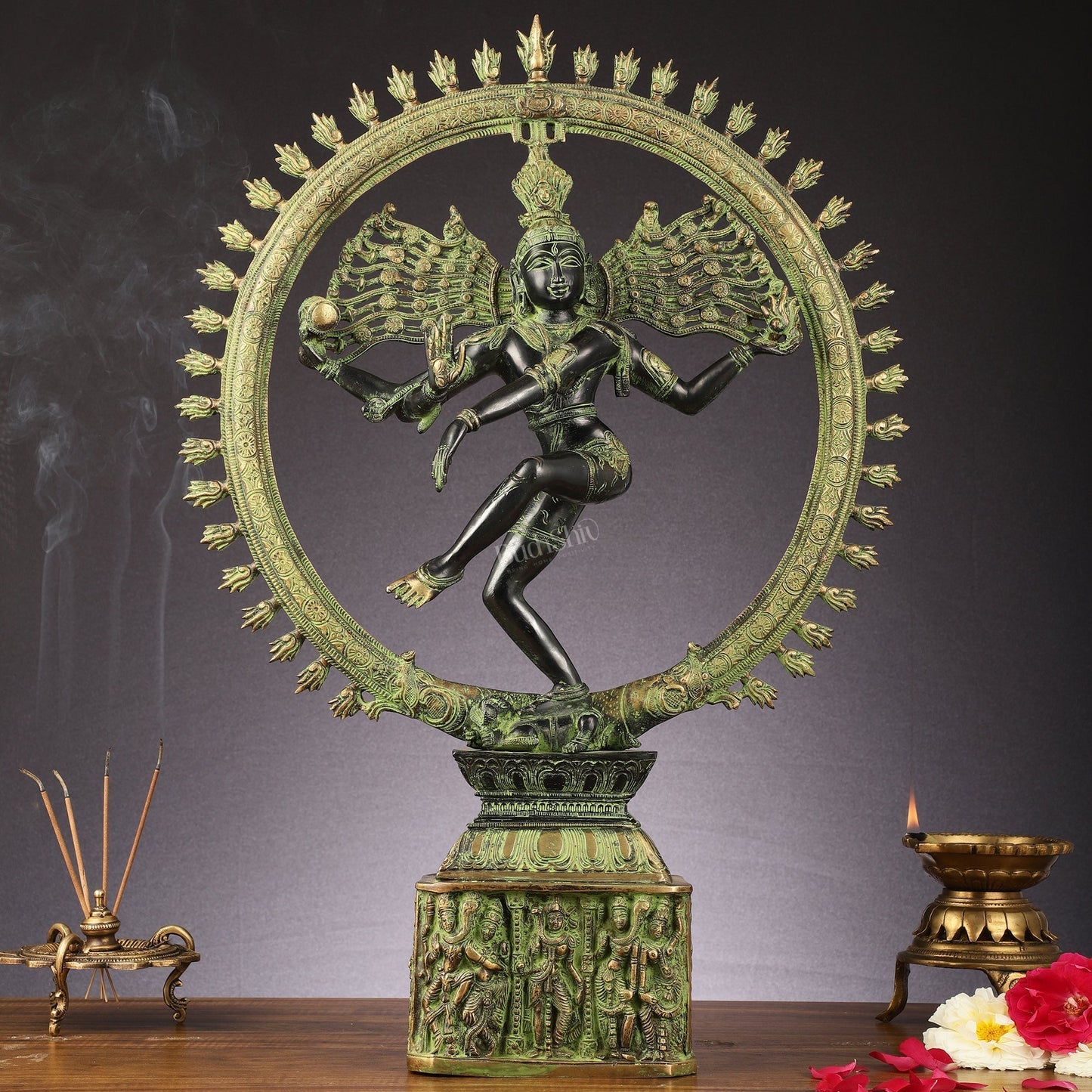 Brass Nataraja statue antique Sand Patina - 23 inch | 100% Certified Copper & Brass - Sama Homes Idol - Brass Sculpture