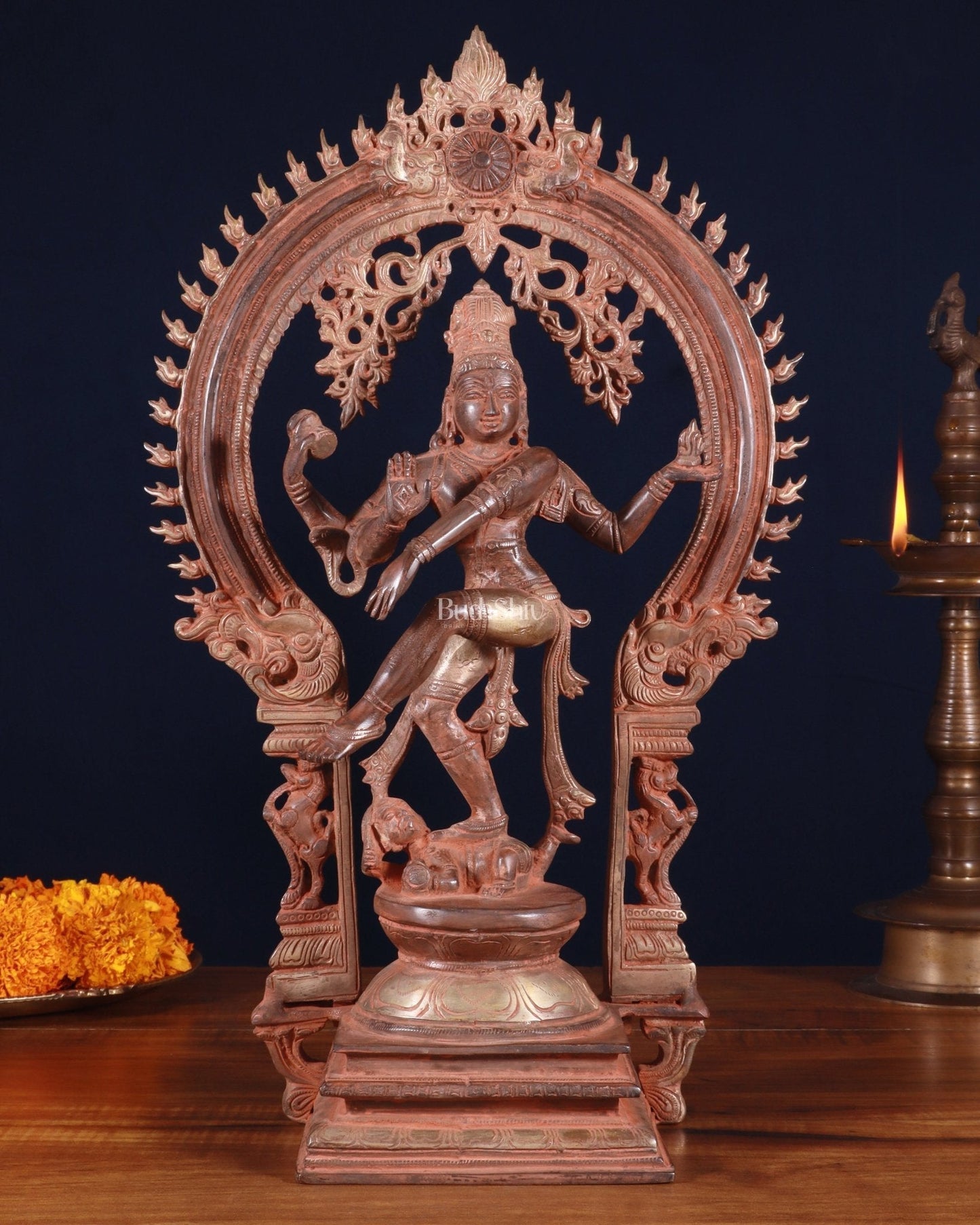 Brass Nataraja statue vintage red finish - 18" Height | 100% Certified Copper & Brass - Sama Homes Idol - Brass Sculpture