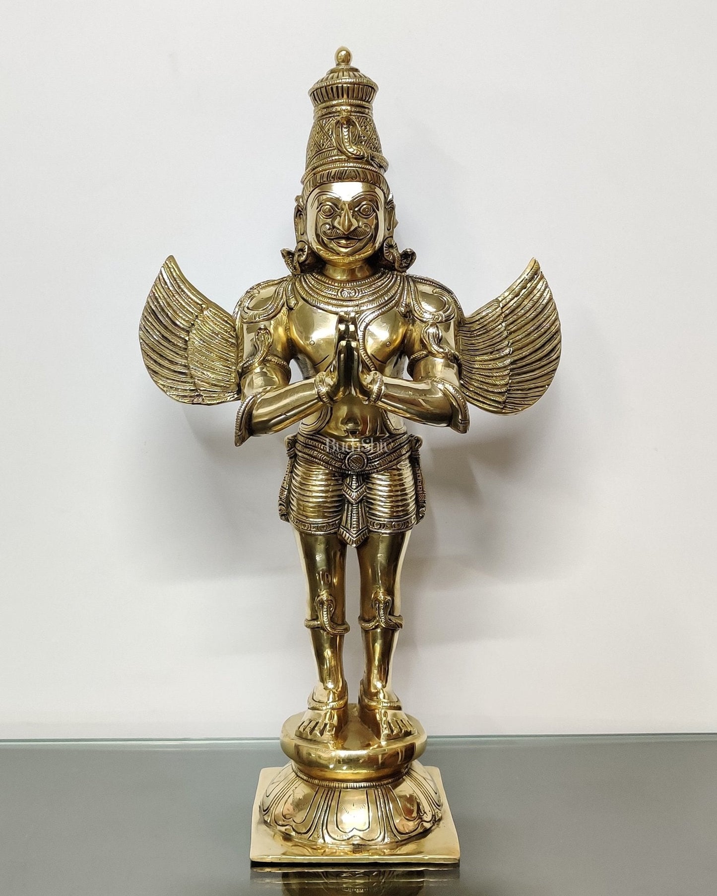 Brass Pristine Garuda Dev Statue - Glossy Finish, 22" Tall, 11 kg | 100% Certified Copper & Brass - Sama Homes Idol - Brass Sculpture