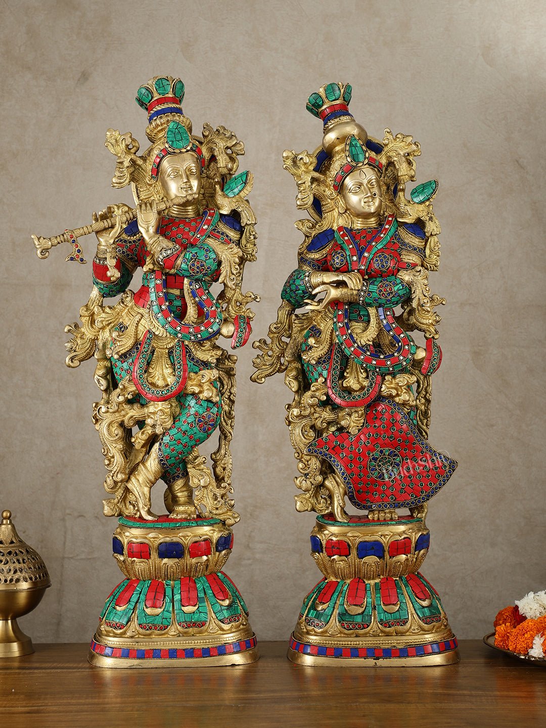 Brass Radha krishna Idols pair set 30" | 100% Certified Copper & Brass - Sama Homes Idol - Brass Sculpture