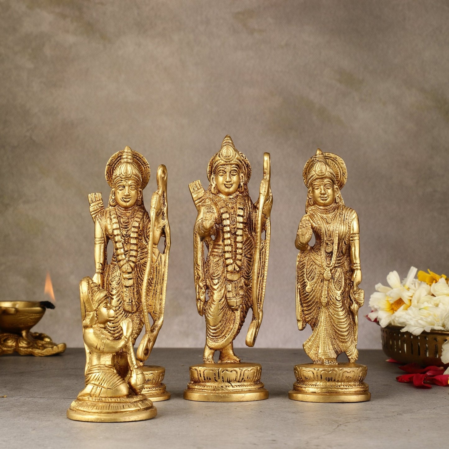Brass Ram Darbar Idols - 6 Inch | 100% Certified Copper & Brass - Sama Homes Idol - Brass Sculpture