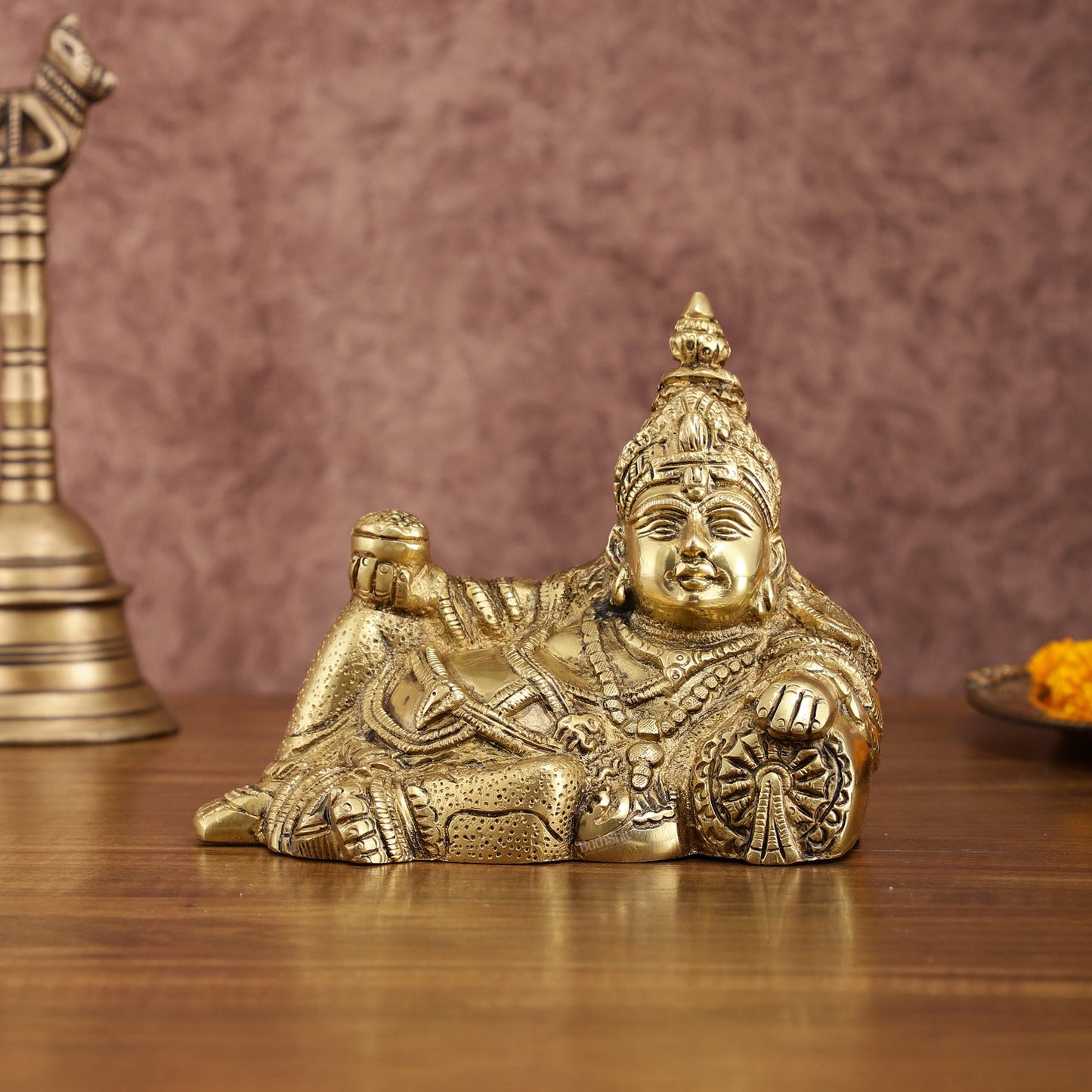 Brass Resting Kuber Idol 6 inch | 100% Certified Copper & Brass - Sama Homes Idol - Brass Sculpture