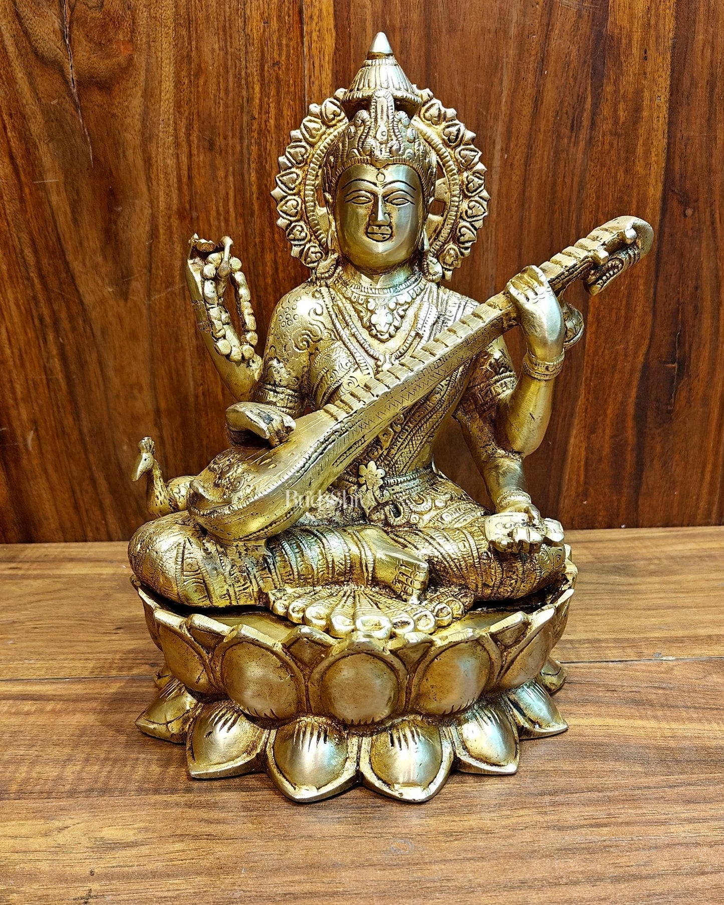 Brass Saraswati idol 12 inch | 100% Certified Copper & Brass - Sama Homes Idol - Brass Sculpture