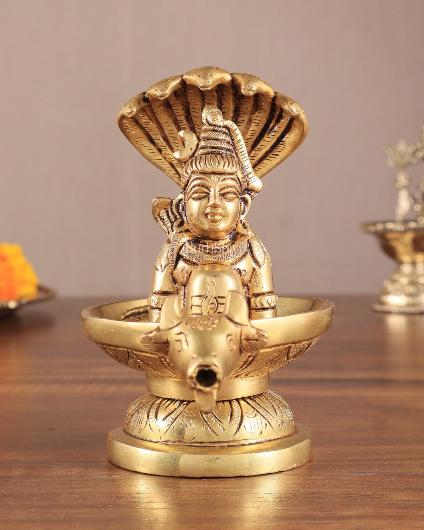 Brass Shiva Lingam with Shiva Face | 5.5" Height | 100% Certified Copper & Brass - Sama Homes Idol - Brass Sculpture