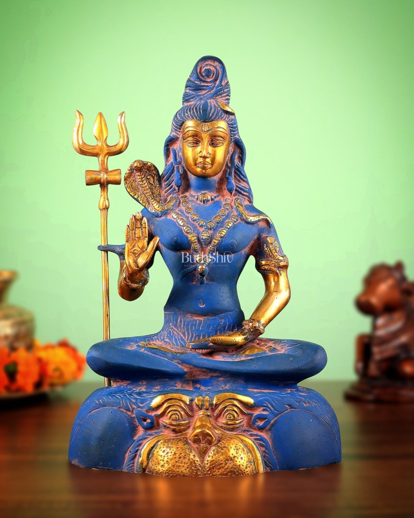Brass Shiva Statue Duel tone blue sandfinish 13" | 100% Certified Copper & Brass - Sama Homes Idol - Brass Sculpture