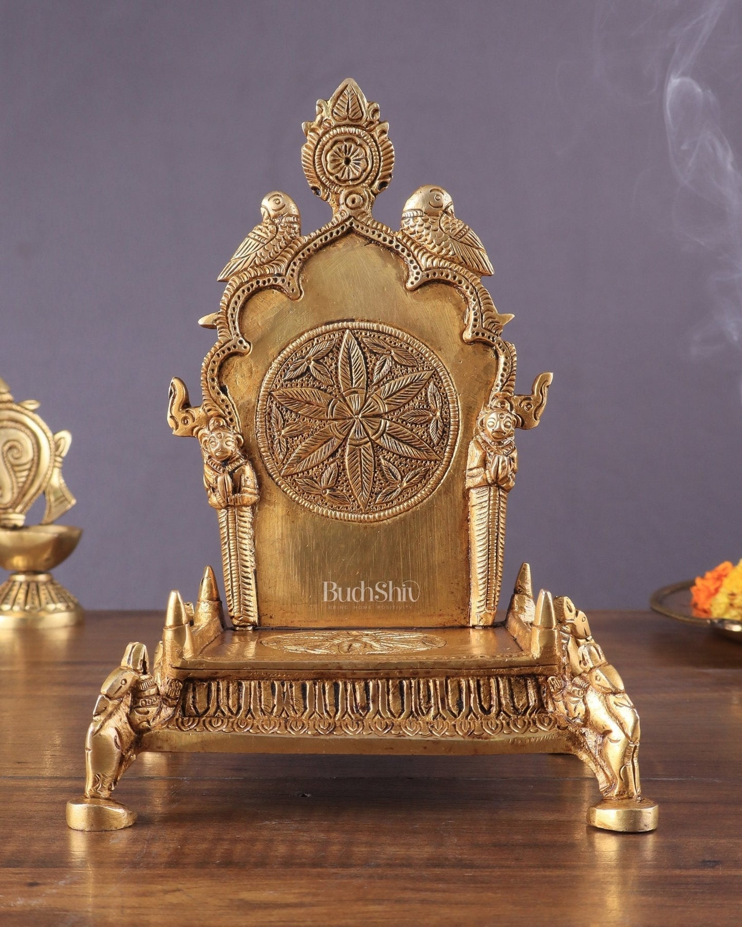 Brass Singhasan Chowki for Idols – Intricately Designed Throne 8" | 100% Certified Copper & Brass - Sama Homes Idol - Brass Sculpture