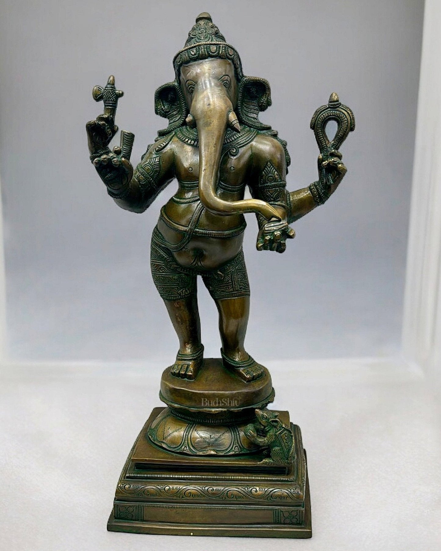 Brass Standing Lord Ganesha Statue - 18 " Chola | 100% Certified Copper & Brass - Sama Homes Idol - Brass Sculpture